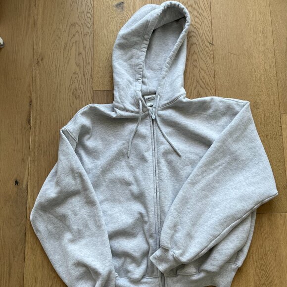 Aritzia TNA Heather Cloud White Sweatfleece Mega Zip Hoodie - Picture 2 of 4
